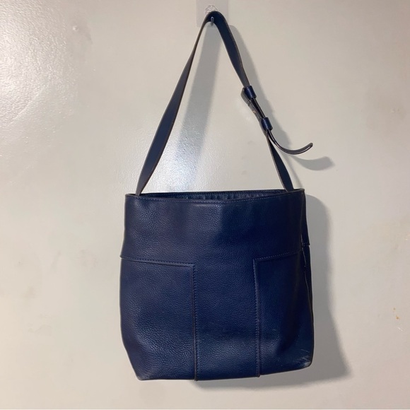 Tory Burch Block T Pebbled Hobo Bag Royal Navy - Picture 3 of 8
